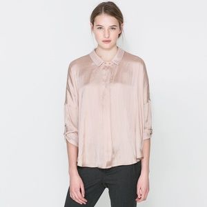 New Zara Satin Flowy Top Blush Pink